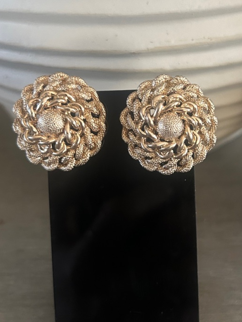 Vintage Monet Gold-Tone Braided Chain Clip-On Earrings